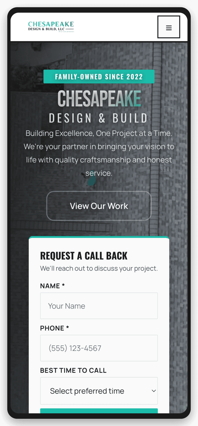 Chesapeake Design & Build — mobile view