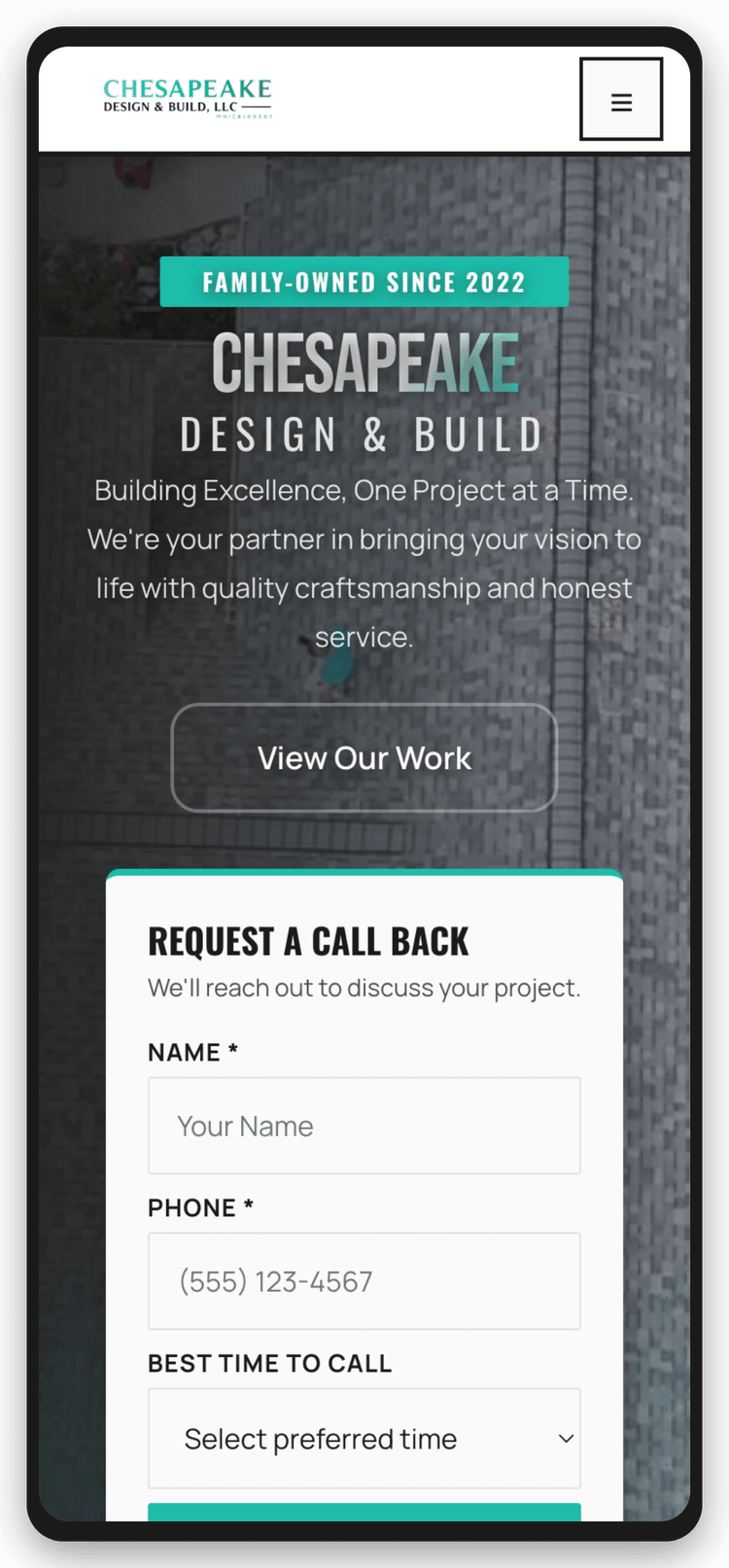 Chesapeake Design & Build — mobile view